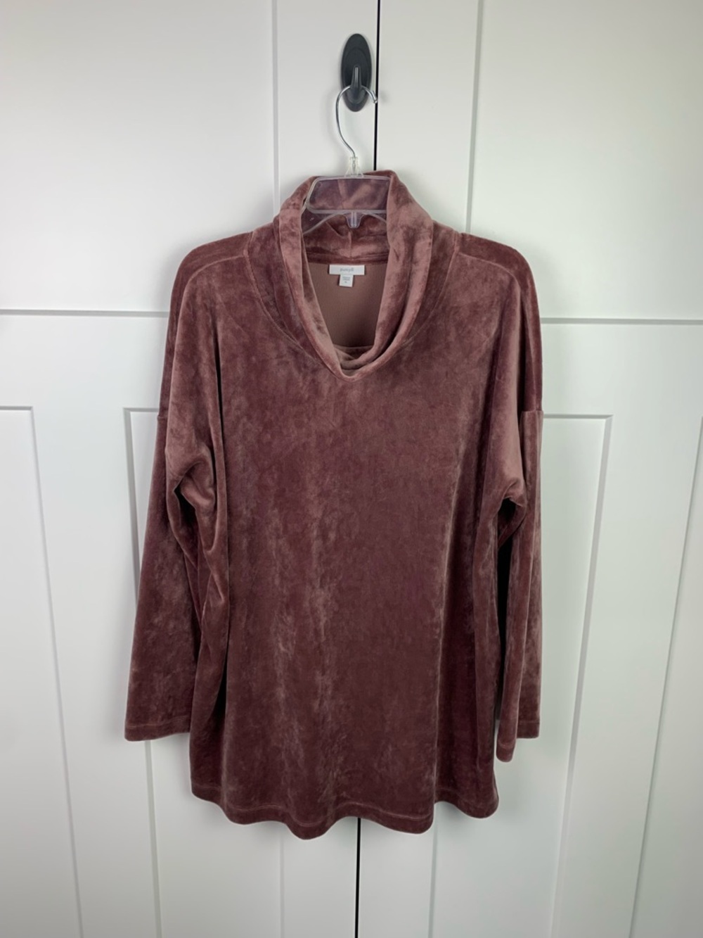 Pure Jill XL Velvet Tunic Blouse Rose Mauve Luxury Mature Mock Funnel Neck - Picture 2 of 5